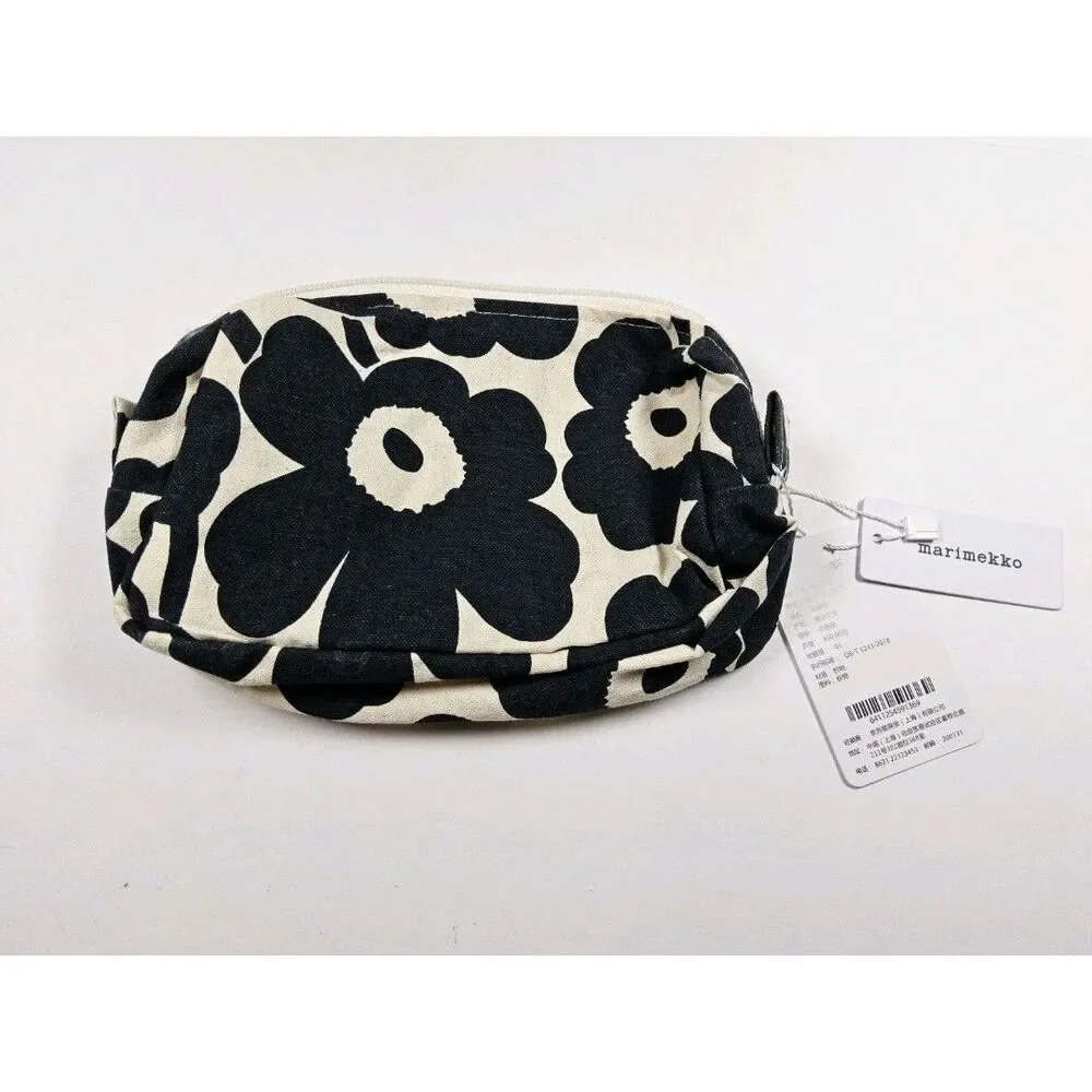 Marimekko Tiise Mini Unikko Small Cosmetic Bag Black Ivory Japan